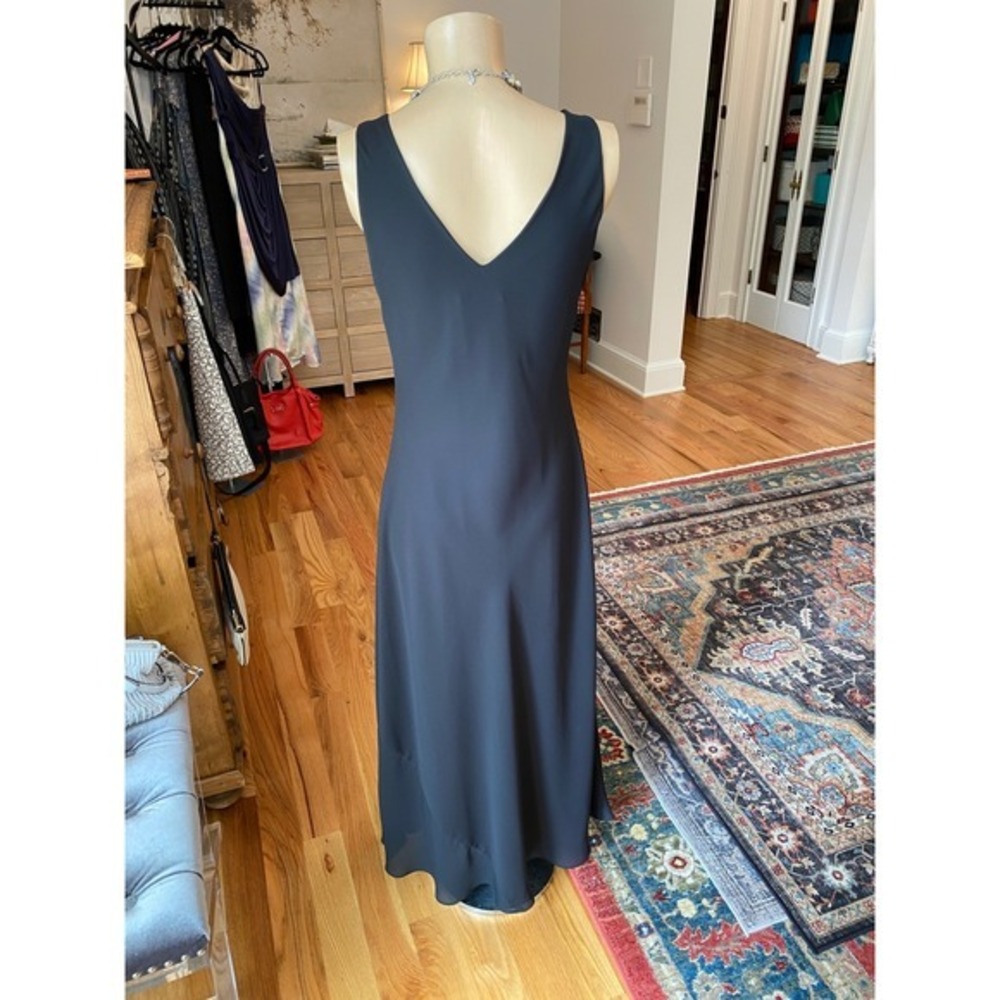 Alyn Paige Vintage Black Chiffon Maxi Dress‎ V-Back Ruffle Hem Size 5/6 - Picture 3 of 12